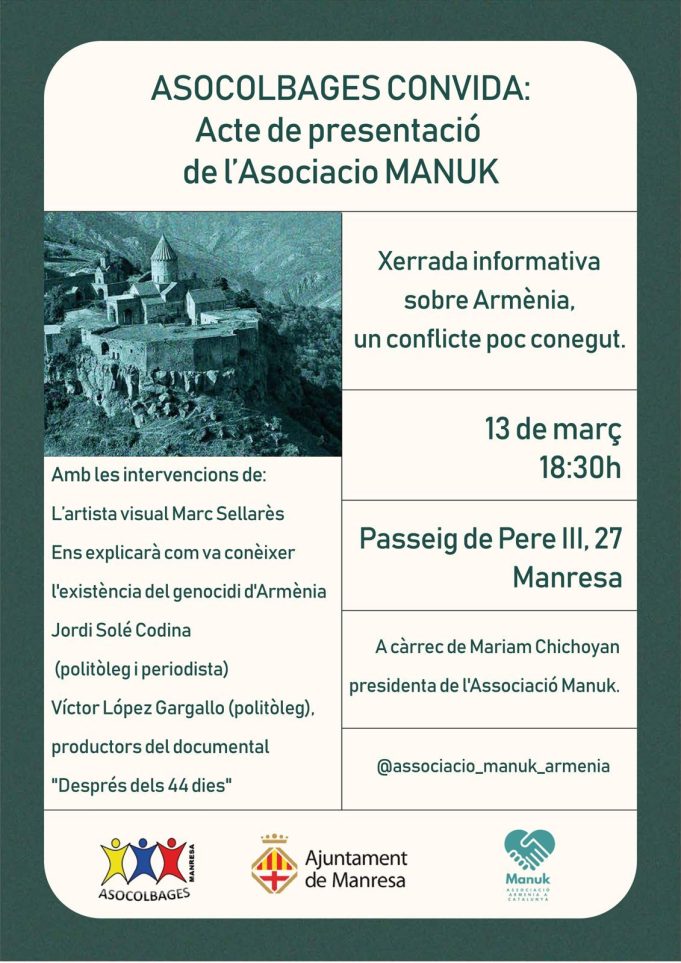 El 13 de marzo se presentará la asociación Manuk en Manresa